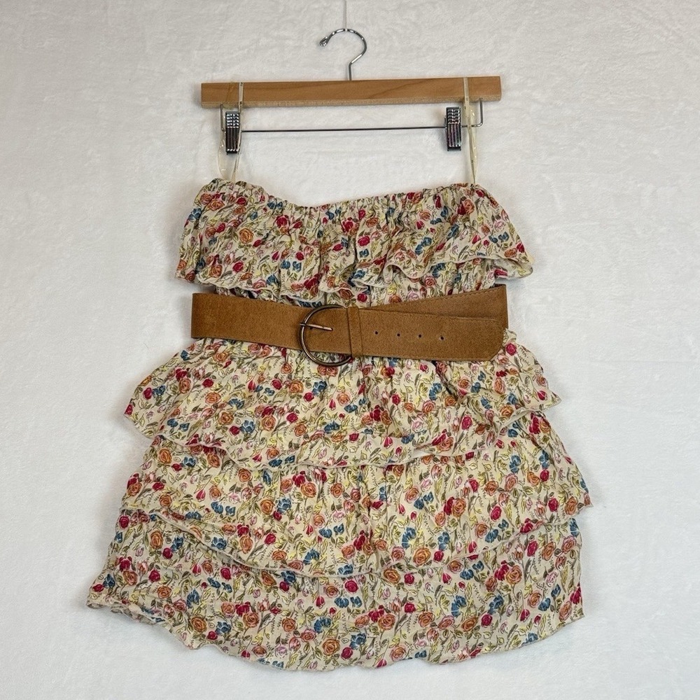 Forever 21 Floral Tiered Ruffle Strapless Mini Dress Medium